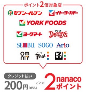 セブンカードプラスnanacoポイント2倍